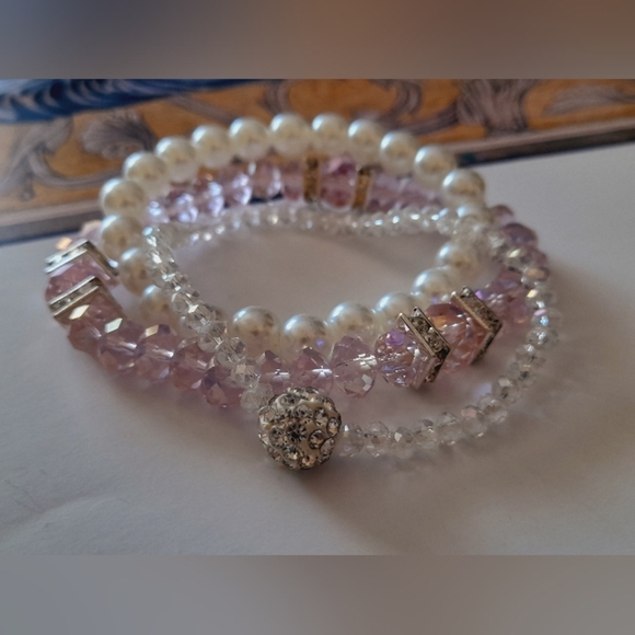 Set Of 3 Bracelts , Pearl, Crystal, - Picture 7 of 11